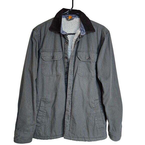 Tailor Vintage Mens Gray Sherpa-Lined Canvas Jacket With Corduroy Collar & Butto - Picture 1 of 16